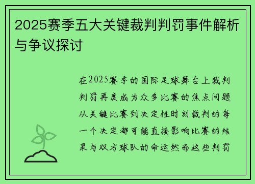 2025赛季五大关键裁判判罚事件解析与争议探讨
