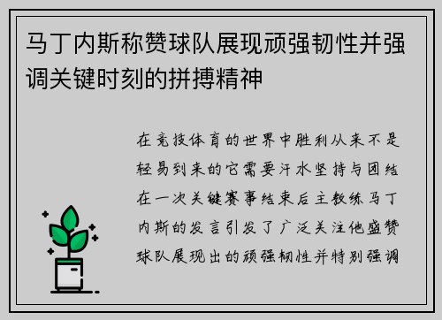 马丁内斯称赞球队展现顽强韧性并强调关键时刻的拼搏精神 马丁内斯称赞球队展现顽强韧性并强调关键时刻的拼搏精神