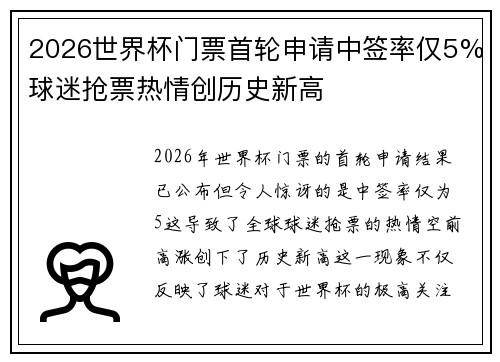 2026世界杯门票首轮申请中签率仅5%球迷抢票热情创历史新高